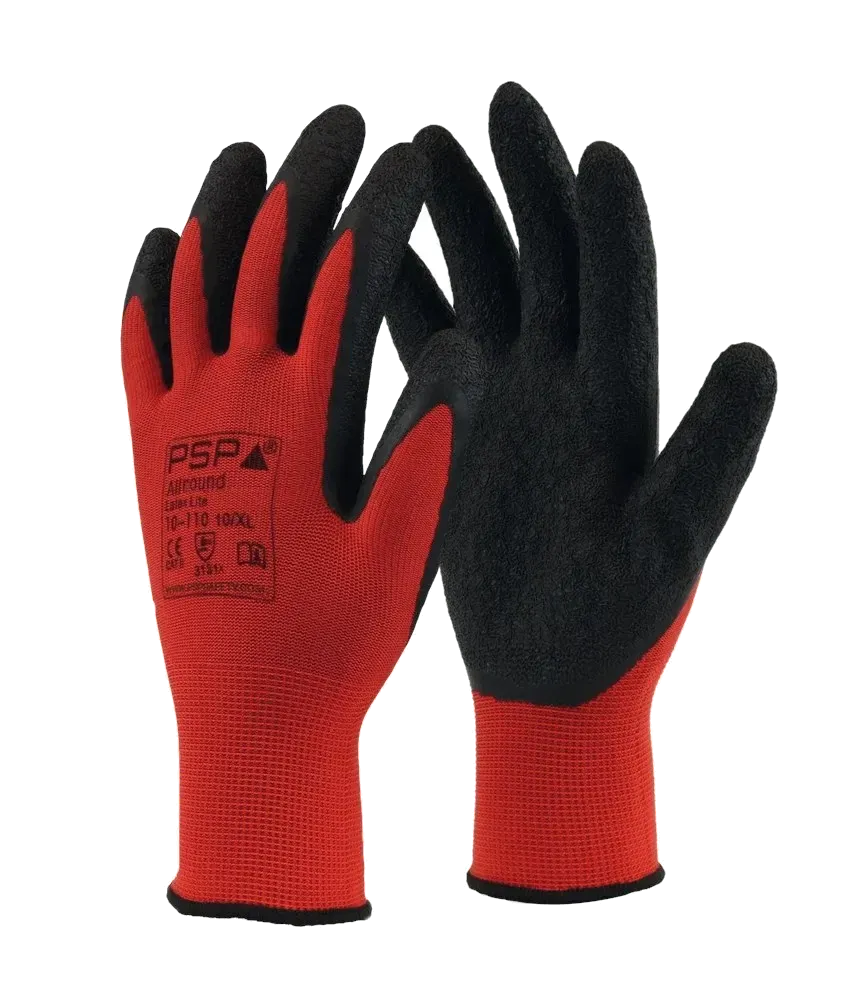PSP 10-110 Allround Latex Lite werkhandschoen met zwarte latexcoating op rode drager